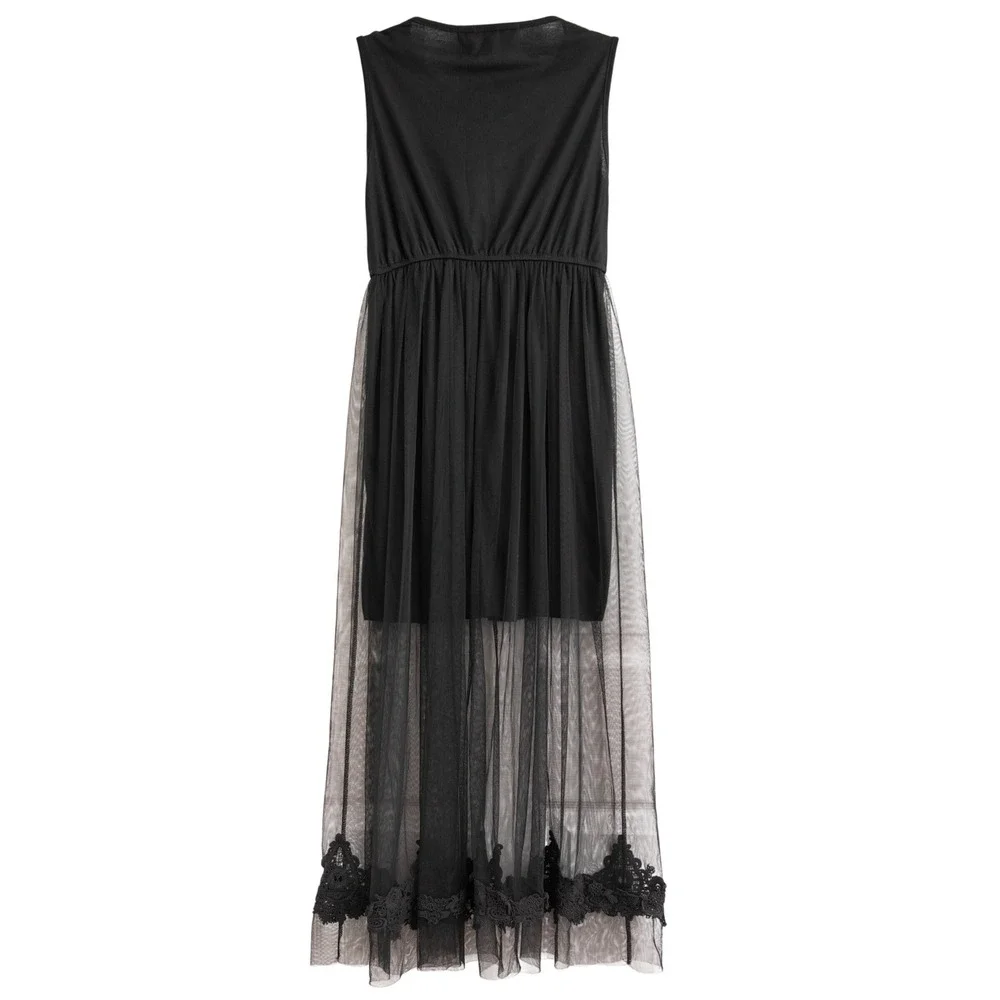 Black Lace Tulle Maxi Dress NEW Sz S Whimsigoth Witchy Dark Romance Ethereal